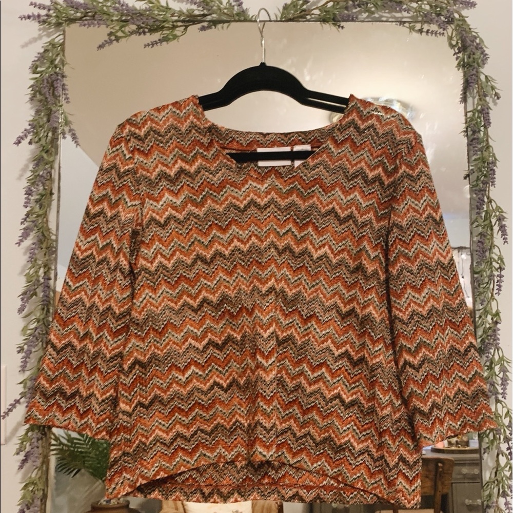 Vintage 70s Style Orange Brown Pink Green Shirt